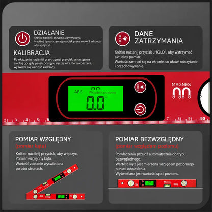 🔧📐 Wielofunkcyjna precyzyjna poziomica magnetyczna z wyświetlaczem LCD