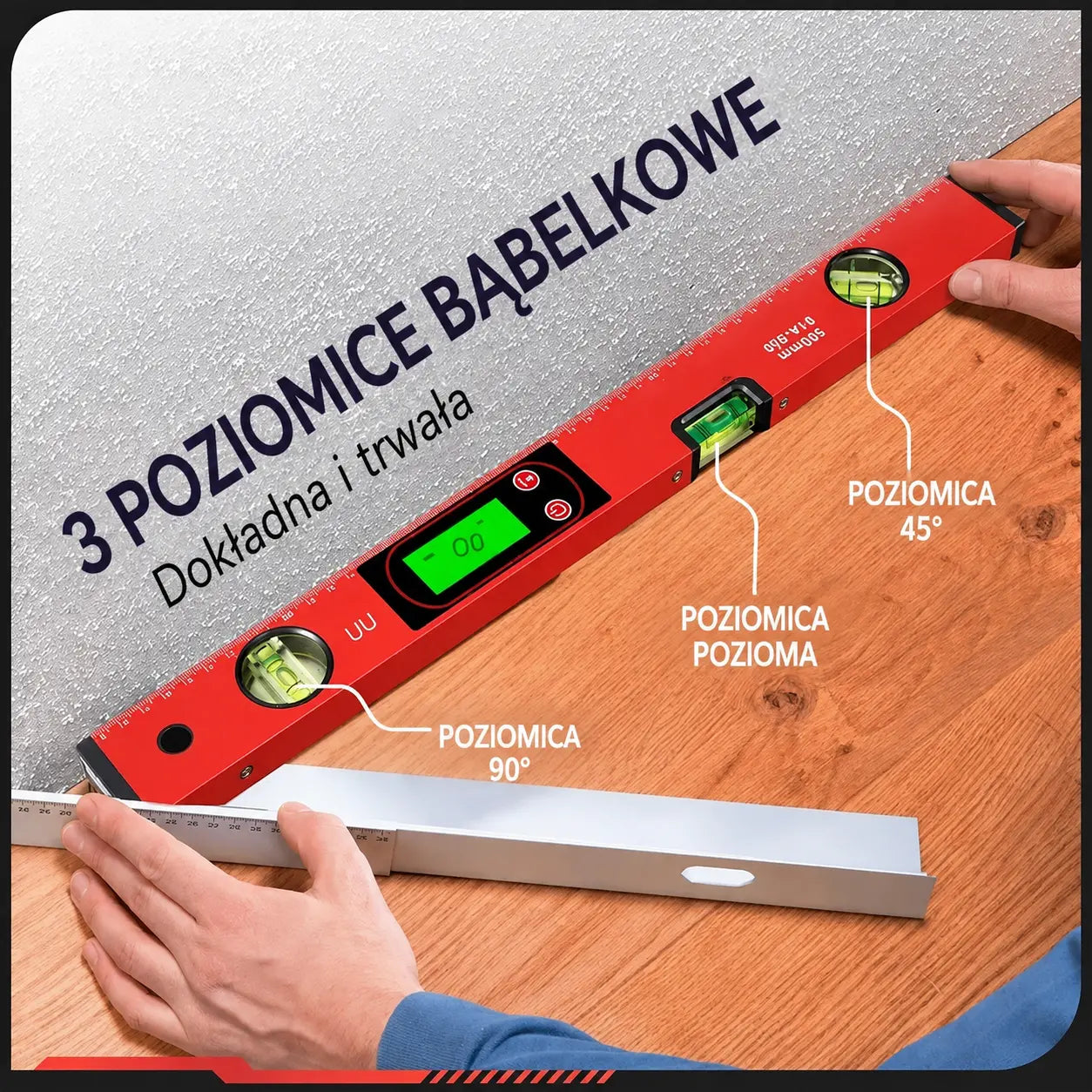 🔧📐 Wielofunkcyjna precyzyjna poziomica magnetyczna z wyświetlaczem LCD