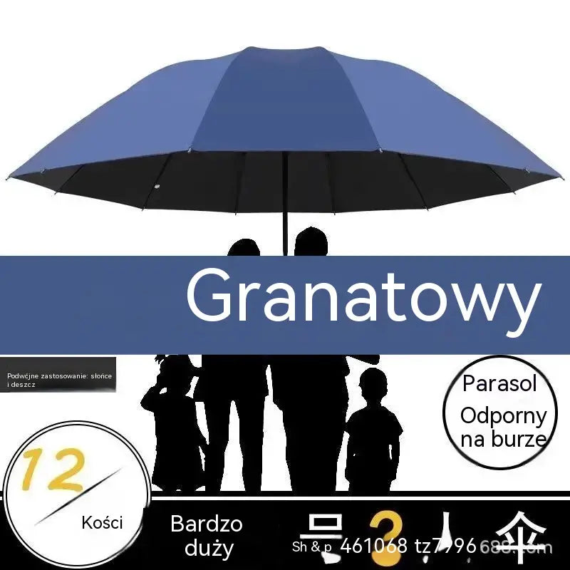 ☔ Składany parasol z 12 żebrami – odporny na wiatr, wodoodporny i lekki, na deszcz i słońce 🌞