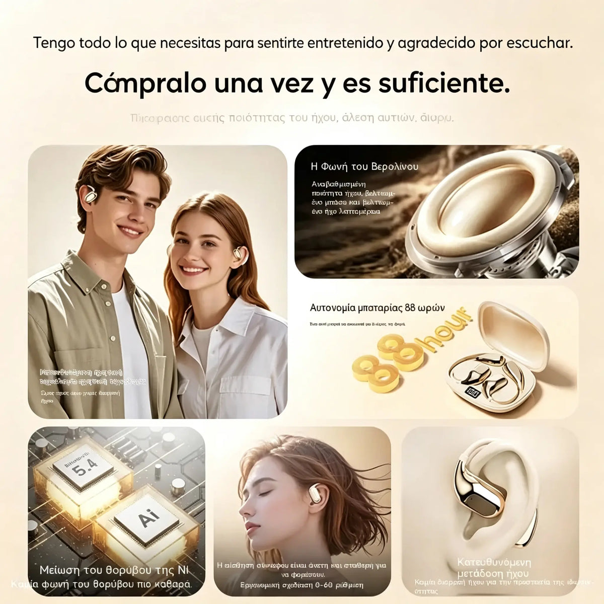 Auriculares inalámbricos Bluetooth sin almohadilla integrada, con gancho para la oreja y conducción ósea