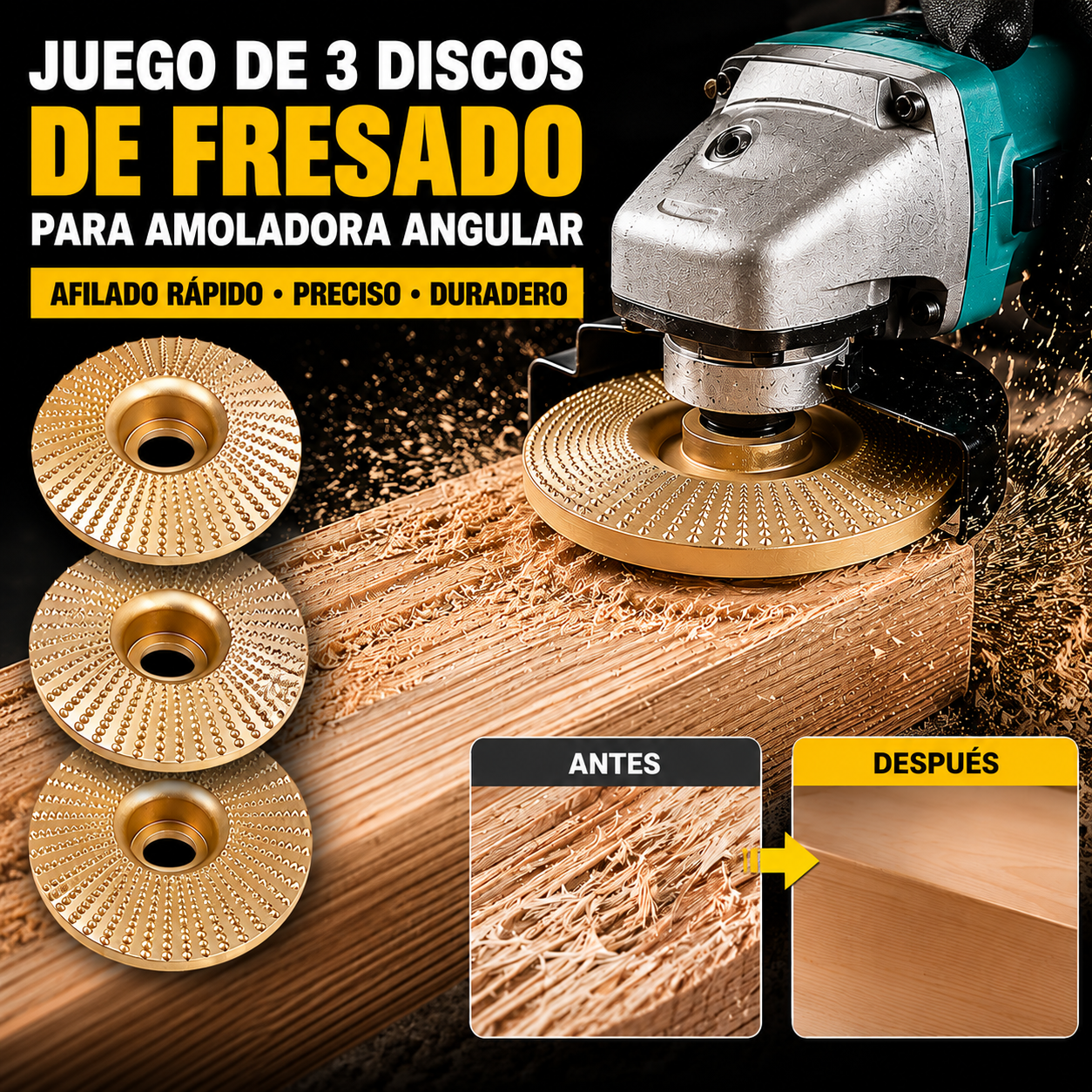 【3 piezas 24€】 Disco multifuncional para dar forma a la lijadora angular para madera