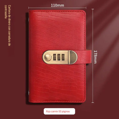 Se utiliza una libreta protegida con contraseña para guardar cheques, dinero en efectivo, tarjetas bancarias y diversos comprobantes.