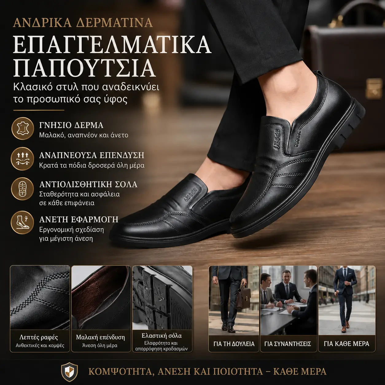 🔥【39-44】👞 Ανδρικά επαγγελματικά παπούτσια, κατασκευασμένα από γνήσιο δέρμα, με άνετη μαλακή σόλα, κατάλληλα για πολλές περιστάσεις.