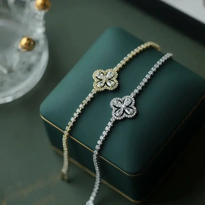 🎁【2 τεμάχια】✨Εξαιρετικά λαμπερό βραχιόλι με τετράφυλλο τριφύλλι, εξαιρετικό πολυτελές βραχιόλι με διαμάντια