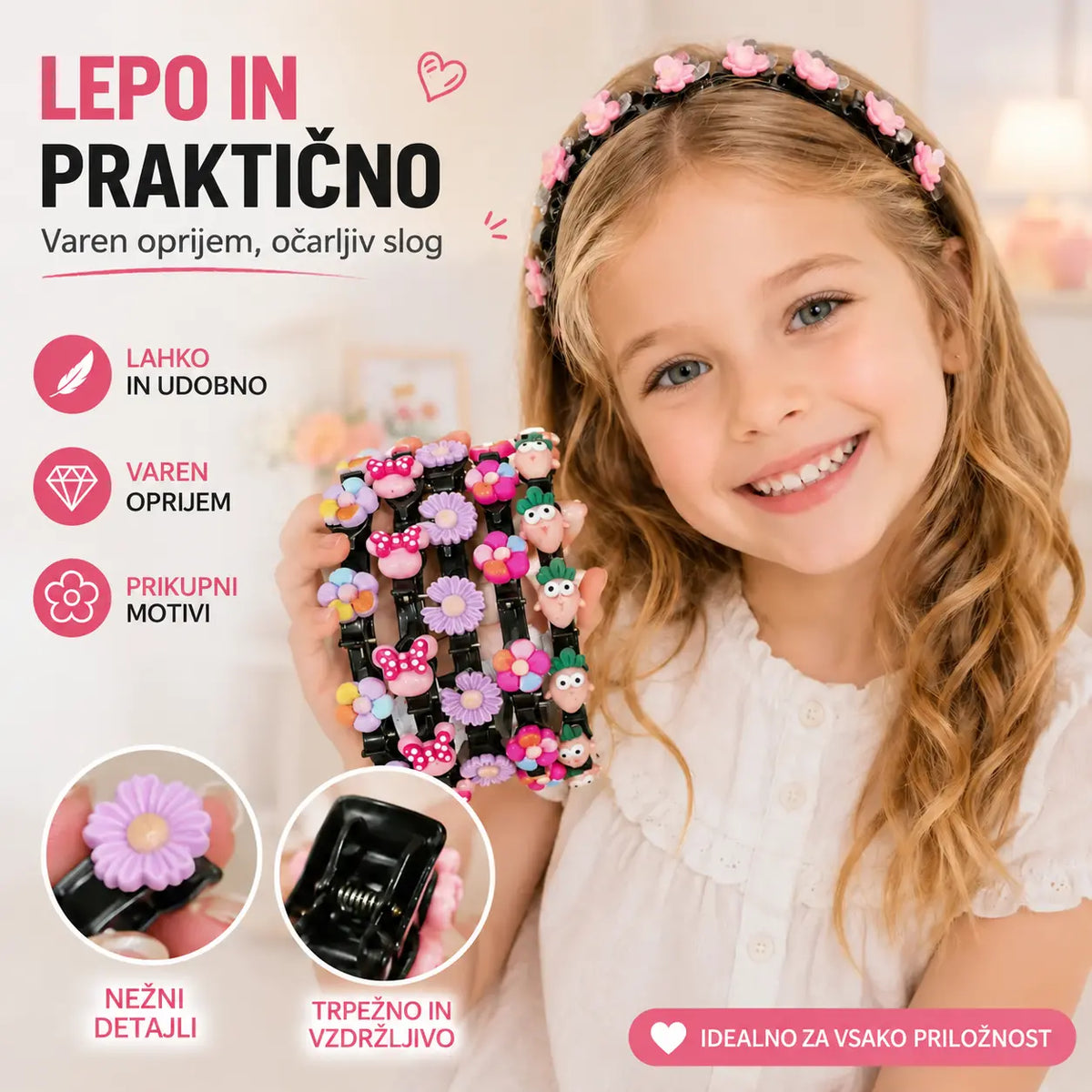 👑【5 kosov】Palčke, sponke in pleteni trakovi za deklice