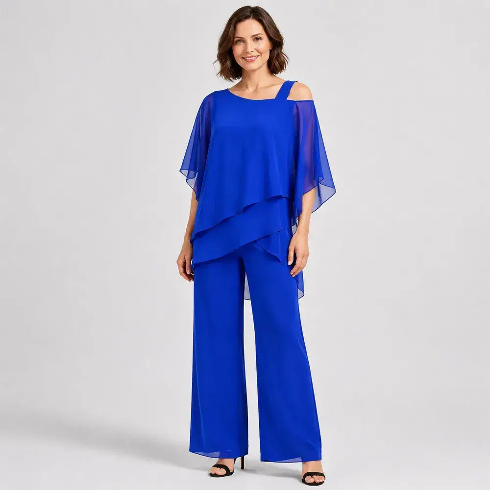 ⏳【Μπλουζάκι + παντελόνι】⏰【50-120 KG】👚👖 Γυναικείο σετ δύο τεμαχίων: υλικό φιλικό προς το δέρμα, χαμηλωμένοι ώμοι ✅