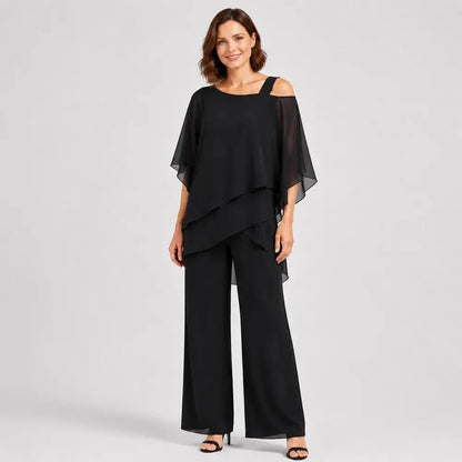 ⏳【Μπλουζάκι + παντελόνι】⏰【50-120 KG】👚👖 Γυναικείο σετ δύο τεμαχίων: υλικό φιλικό προς το δέρμα, χαμηλωμένοι ώμοι ✅