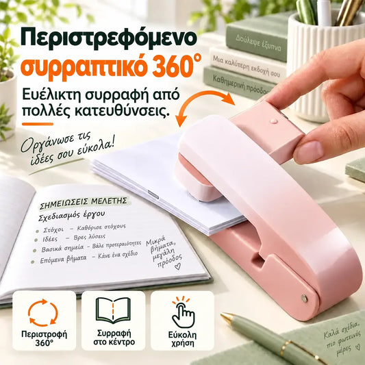 📚 Περιστροφικός συρραπτικός 360° σε χρώματα gradient (+ 2000 καρφίτσες συρραπτικού ΔΩΡΕΑΝ) – Εύκολο και ξεκούραστο συρράψιμο για γραφείο και σχολείο!